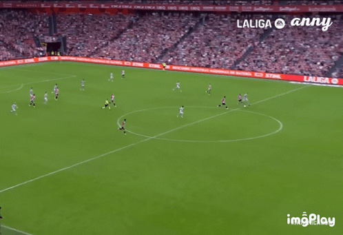 A Soccer Game Is Being Played In A Stadium Sponsored By Stihl And Laliga GIF
