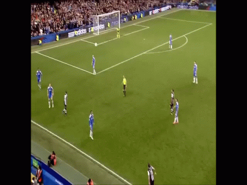 A Soccer Game Is Being Played In A Stadium With An Ad For Adidas On The Sidelines GIF