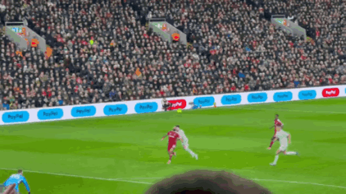 a soccer game is being played in a stadium with paypal banners