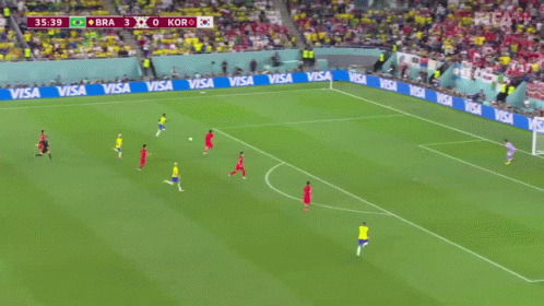 a soccer game is being played in a stadium with visa advertisements on the sidelines
