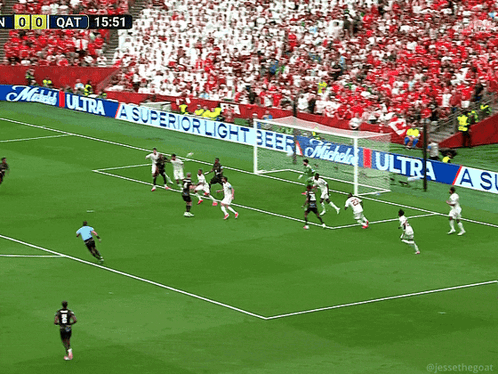 A Soccer Game Is Being Played In Front Of A Banner That Says Superior Light Beer GIF