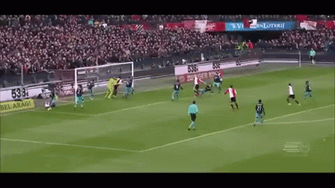 A Soccer Game Is Being Played In Front Of A Crowd With A Sign That Says 538 On It GIF