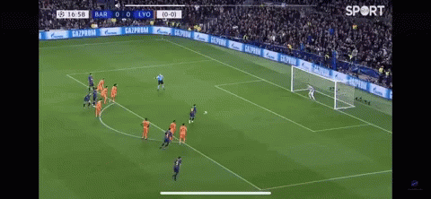 A Soccer Game Is Being Played In Front Of A Large Crowd And Sponsored By Gazprom GIF