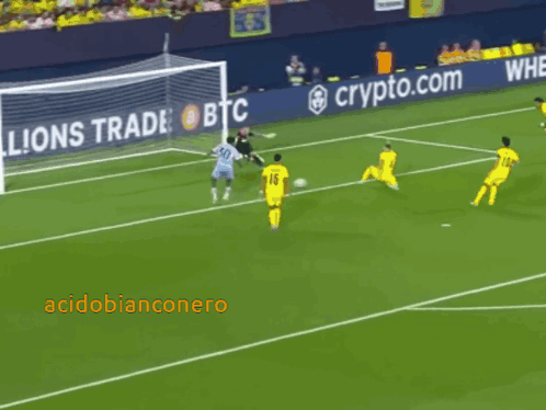 A Soccer Game Is Being Played In Front Of A Sign That Says Btc GIF
