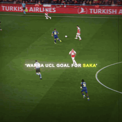A Soccer Game Is Being Played In Front Of An Airlines Ad GIF