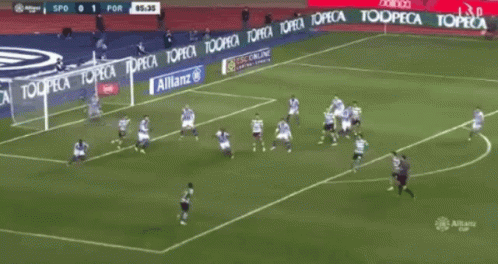 a soccer game is being played on a field with a banner for allianz in the background