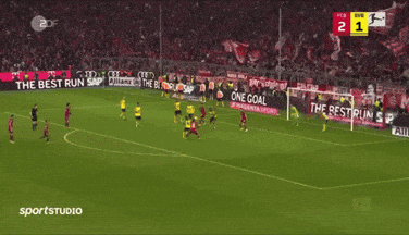 A Soccer Game Is Being Played On A Field With Ads For Best Run And Allianz GIF