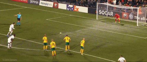 A Soccer Game Is Being Played On A Field With Fedex And Socar Ads GIF