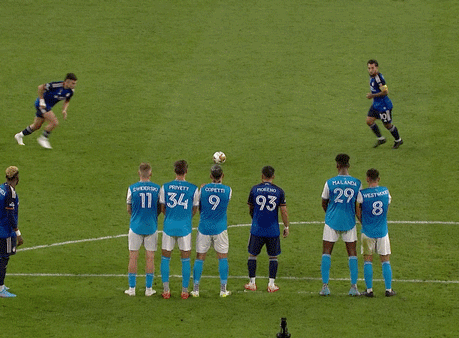A Soccer Game Is Being Played On A Field With Players Wearing Blue Jerseys With The Number 10 On Them GIF