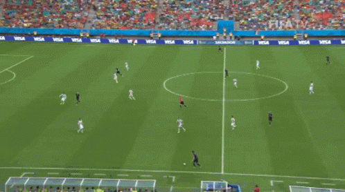 a soccer game is being played on a field with visa banners