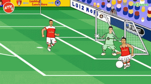 A Soccer Game Is Being Played On A Green Field With A Sign That Says Luiz Moro GIF