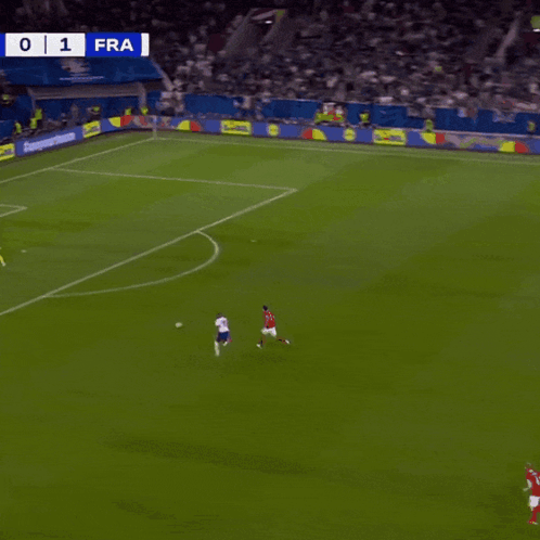 A Soccer Game Is Being Played With A Score Of 1 To 0 GIF