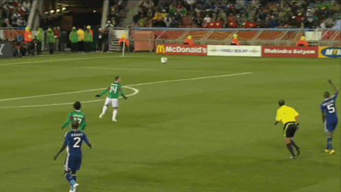 a soccer goalie stands in front of a seara advertisement