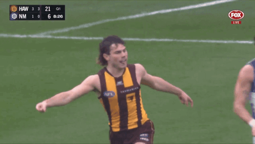 A Soccer Player Celebrates A Goal Against Hawthorn GIF