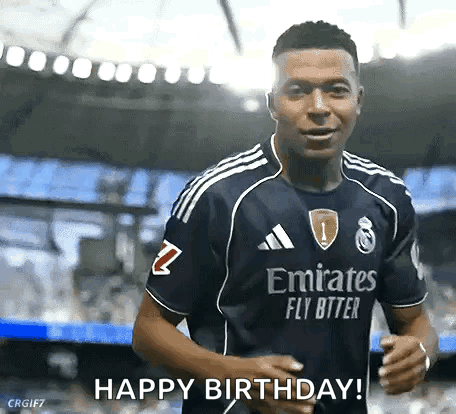 A Soccer Player In A Blue Emirates Fly Better Jersey Is Running On A Field . GIF