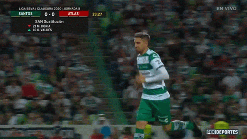 A Soccer Player In A Green Uniform Is Running In Front Of A Crowd GIF