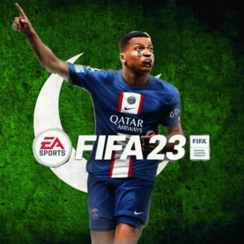 A Soccer Player In A Qatar Airways Jersey Is On A Fifa 23 Poster GIF
