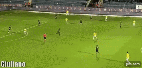 a soccer player in a yellow shirt is celebrating a goal on the field .