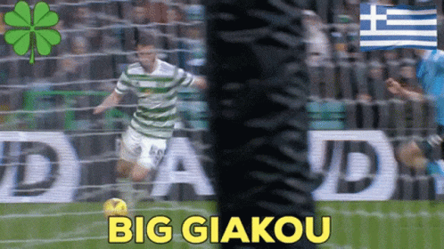 A Soccer Player Is Kicking A Ball And The Word Big Giakou Is On The Bottom GIF