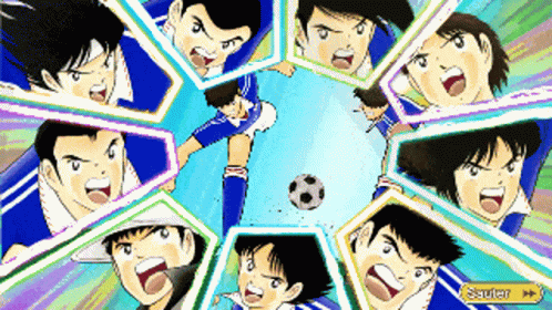 a soccer player is kicking a soccer ball surrounded by other soccer players with a timer displayed