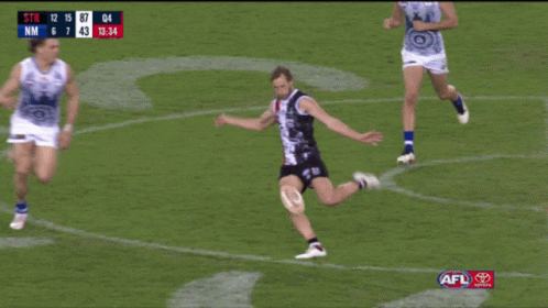 A Soccer Player Kicking A Ball On A Field That Says Afl Toyota GIF