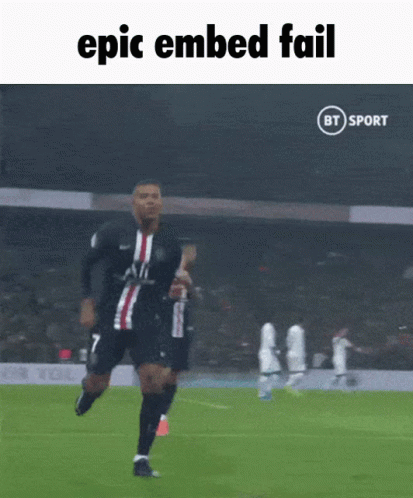 A Soccer Player Running On A Field With The Words Epic Embed Fail Above Him GIF