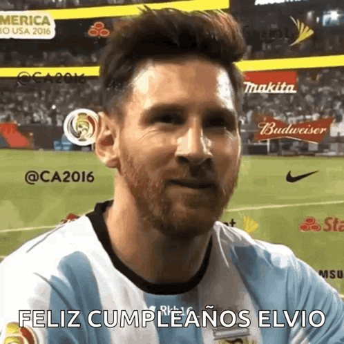 A Soccer Player Says Feliz Cumpleanos Elvio In Front Of A Field GIF