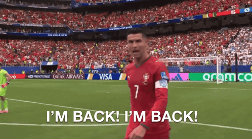 a soccer player says i 'm back i 'm back in front of a crowd