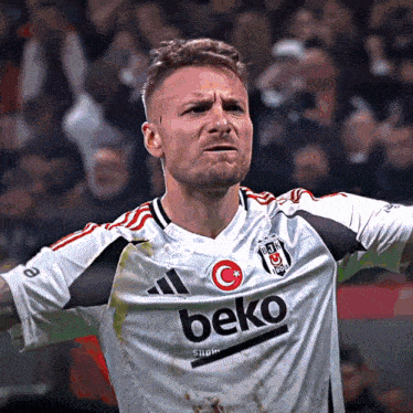 A Soccer Player Wearing A Beko Jersey Celebrates GIF