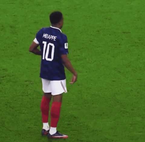 A Soccer Player Wearing A Blue And White Jersey With The Number 10 On It Is Standing On A Soccer Field . GIF