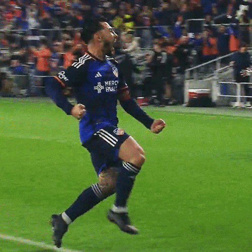 A Soccer Player Wearing A Blue Jersey That Says Nfc On It GIF