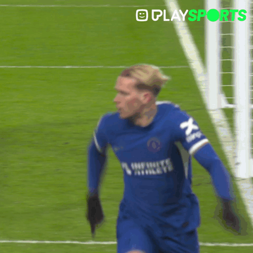 A Soccer Player Wearing A Blue Jersey That Says ' X ' On It GIF