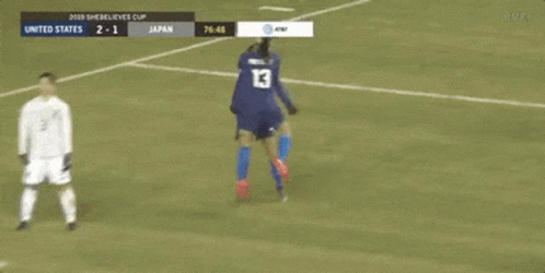 A Soccer Player Wearing A Blue Jersey With The Name Morgan On The Back GIF