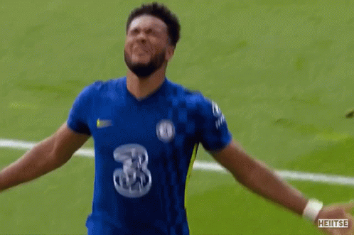 A Soccer Player Wearing A Blue Jersey With The Number 3 On It Is Celebrating On The Field . GIF