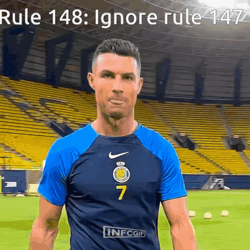 A Soccer Player Wearing A Blue Nike Shirt With The Number 7 On It GIF