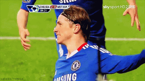 A Soccer Player Wearing A Blue Samsung Jersey Celebrates His Goal GIF