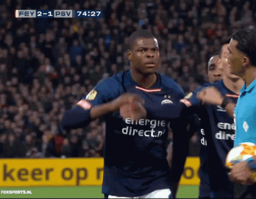 A Soccer Player Wearing A Blue Shirt That Says Energie Direct On It GIF