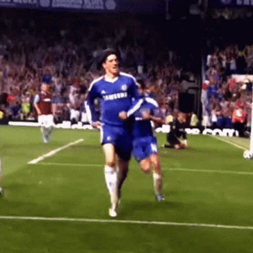 A Soccer Player Wearing A Blue Shirt That Says Samsung On It GIF