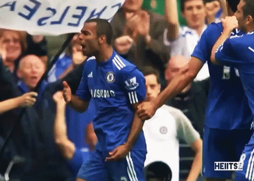 A Soccer Player Wearing A Samsung Jersey Celebrates A Goal GIF