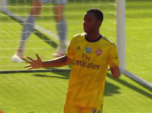 A Soccer Player Wearing A Yellow Fly Emirates Jersey Stands On The Field GIF