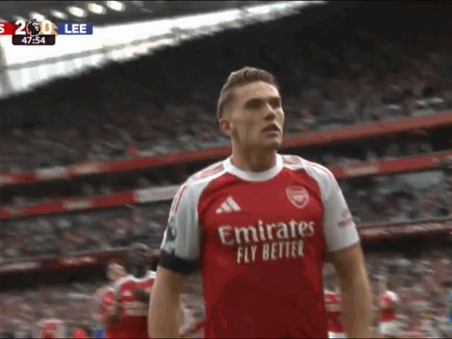 A Soccer Player Wearing An Emirates Fly Better Shirt GIF