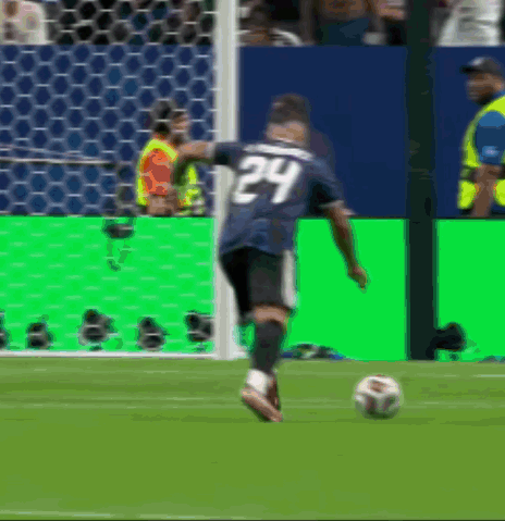 A Soccer Player Wearing Number 24 Kicks The Ball GIF