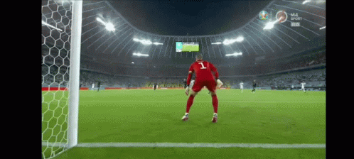 A Soccer Player With The Number 1 On His Jersey Stands On The Field GIF