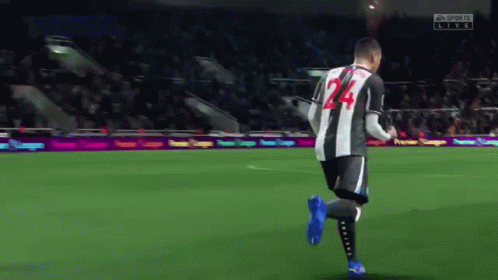 a soccer player with the number 24 on his back is running on a field