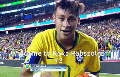 A Soccer Player With The Words Welcome To Roxa Rabszolga < 3 Below Him GIF