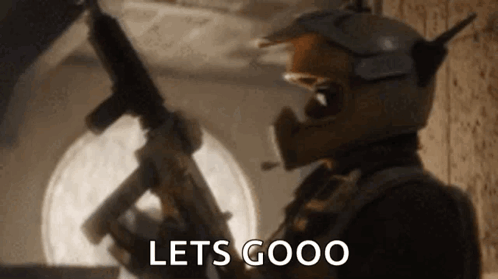 A Soldier In A Helmet Is Holding A Gun And Says `` Lets Goooo '' . GIF