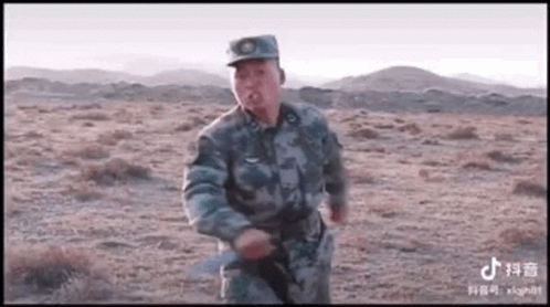 Soldier Holding Sword In Desert GIF