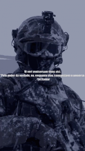 Soldier In Helmet And Goggles With Sixtamar Quote GIF