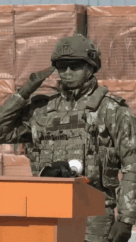 Soldier Salutes In Front Of Podium GIF