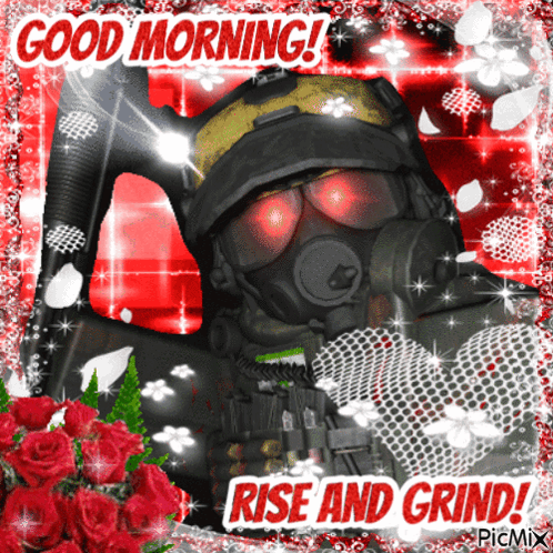 A Soldier Wearing A Gas Mask Says Good Morning GIF